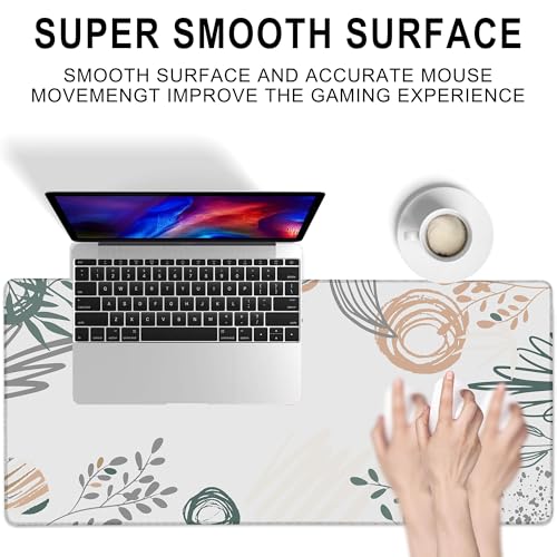 Desk Mat, Abstract Boho Leaves Large Extended Gaming Mouse Pad,Waterproof Non-Slip Rubber Base and Stitched Edges Desk Pad for Work Game Office Home 35.4x15.7in - color: Colour1