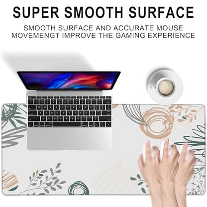 Desk Mat, Abstract Boho Leaves Large Extended Gaming Mouse Pad,Waterproof Non-Slip Rubber Base and Stitched Edges Desk Pad for Work Game Office Home 35.4x15.7in - color: Colour1