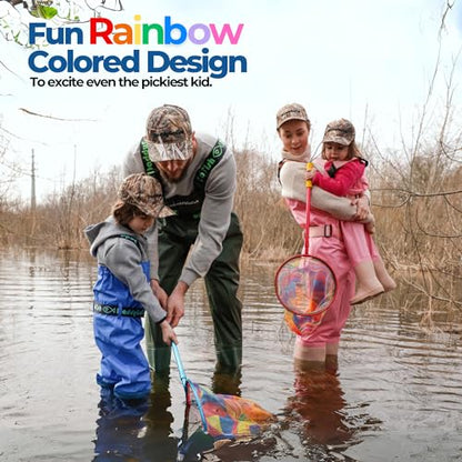 Kids Fishing Net - Extendable Telescopic Landing Net for Boy Girl Children Catching Small Fish Crab Shrimp Minnow Dragonfly Beach Pier Lake River Ocean