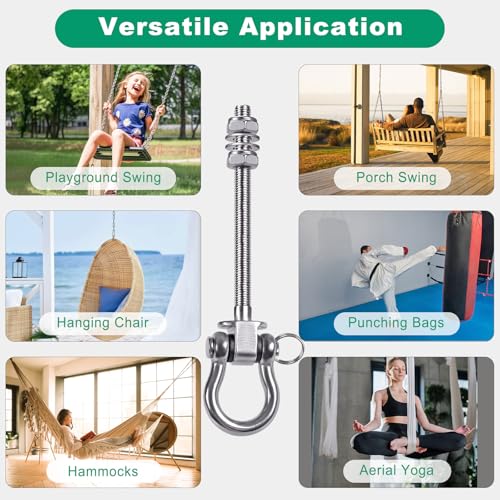 SELEWARE 2 Pcs Stainless Steel Bearing Swing Hangers Heavy Duty Swing Hooks | 5" x M2/5" Swing Bolt for Wood and Steel Beam, Swing Sets Hardware for Hammock, Yoga, Porch Swing, Heavy Bag, 1500LB Capacity - color: 2 Pack Bearing Hangers (5" X M2/5" Threade