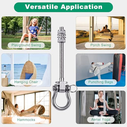 SELEWARE 2 Pcs Stainless Steel Bearing Swing Hangers Heavy Duty Swing Hooks | 5" x M2/5" Swing Bolt for Wood and Steel Beam, Swing Sets Hardware for Hammock, Yoga, Porch Swing, Heavy Bag, 1500LB Capacity - color: 2 Pack Bearing Hangers (5" X M2/5" Threade
