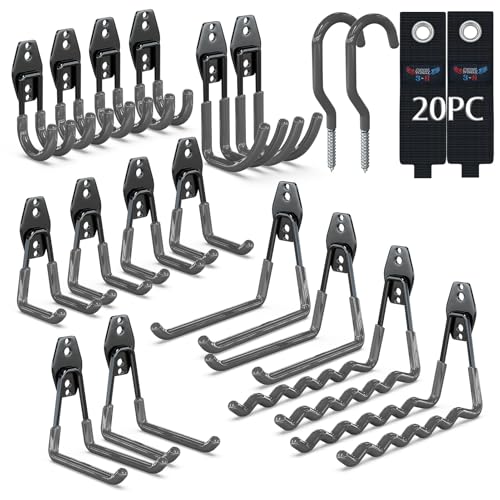 3-H Heavy Duty Garage Hooks, 20 Pack Wall Storage Organizer,Gray | Multi-Purpose Garage Hooks to Organize Garden Lawn Tools, Sports Gear, Ladders, Power Tools & Outdoor Hoses - color: Gray, size: 20