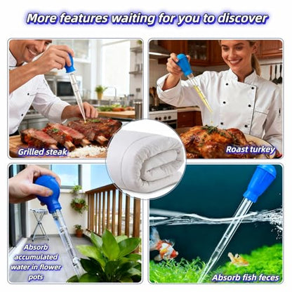 Premium Turkey Baster & Multi-Purpose Syringe, 30ml Heat Resistant Food Baster with Cleaning Brush for Kitchen, Aquarium, Marinade Injector, Basting, Oil Fuel Dispensing (Blue) - color: Blue
