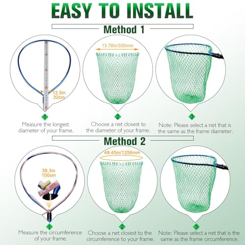 Fishing Net Fish Landing Net Foldable Fishing Replacement Net for Freshwater Saltwater Fishing Net Replacement Netting Green/Black 2 Colors Handle/Frame Not Included