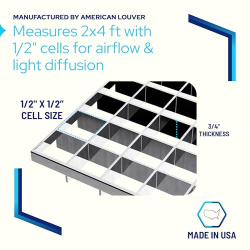 Egg Crate Panel 6-Pack in Chrome | Polystyrene | 23 5/8” x 47 5/8” with 1/2" x 1/2" x 3/8" Cell Size | Manufactured by American Louver | Ceiling Light Covers, HVAC Grilles, Aquarium Eggcrates