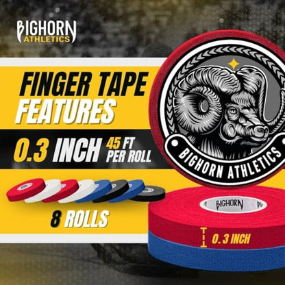 Bighorn Athletics Finger Tape, 0.3" x 45', 8 Rolls, Black/Blue/Red/White - color: Black, Blue, Red, White, size: 0.3-Inch
