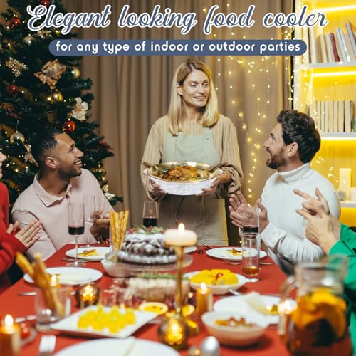 4 Sets 11.8" Chilled Serving Tray for Parties Round Iced Platter with Ice Underneath Stainless Steel Clip Fruit Fork Shrimp Cocktail Serving Dish for Oysters Crawfish Fruits (Gold) - color: Gold