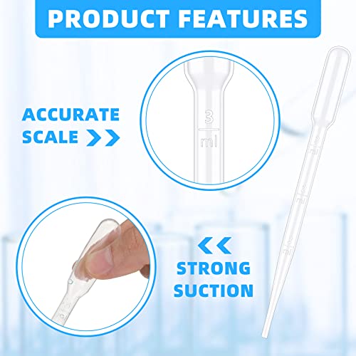 1000 Pcs 3ml Plastic Pipettes Droppers Disposable Transfer Pipettes Eye Dropper Small Graduated Transfers Dropper for Science Laboratory, DIY Art, Essential Oils Makeup