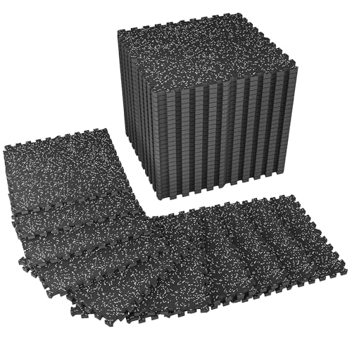 SUPERJARE 1" Extra-Thick Rubber Top Exercise Mat, Gym Flooring for Home Gym | Puzzle Gym Mat for Workout Equipment, Interlocking Floor Tiles with EVA Foam, 36 Pcs 144 Sq Ft, Black/Grey - size: 36 Tiles (144 Sq Ft)