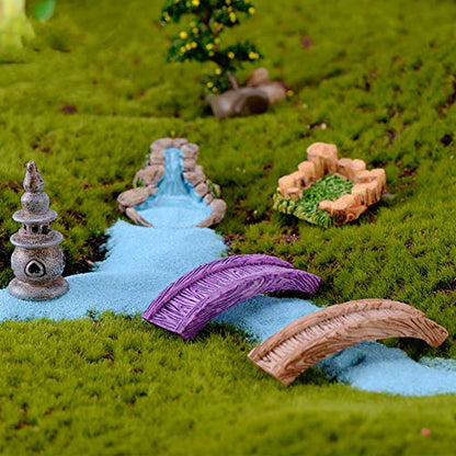 8 Pcs Mini Lighthouse Water Well Bridge Figurines Miniature Gardening Pool Lawn Running Water Terrarium Stone Bridge Figurine Micro Landscape Indoors Outdoors Decorative Accessory