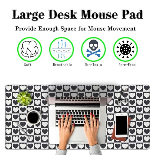Gaming Mat Black and White XXL Mousepad Big Mouse Pad Office Desk Mat Full Desk Mouse Pads Waterproof Non-Slip Rubber Base 35.4 X 15.7 for Game Office, Tiny Hearts Chess Grid - color: Tiny Hearts Chess Grid
