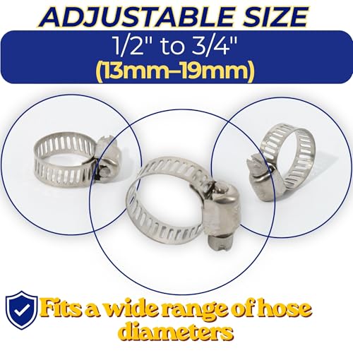 Ganador 12-Pack Stainless Steel Hose Clamps 13mm-19mm - 1/2" - 3/4", Universal Fitment w/Worm Gear for Pool, Automotive, Mechanical Plumbing General Purpose