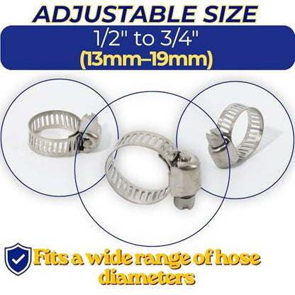 Ganador 12-Pack Stainless Steel Hose Clamps 13mm-19mm - 1/2" - 3/4", Universal Fitment w/Worm Gear for Pool, Automotive, Mechanical Plumbing General Purpose