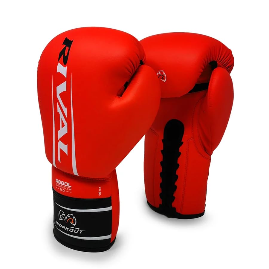 RIVAL Boxing RS60 2.0 Lace Up Sparring Gloves, Bigger Punching Surface for Maximum Protection - color: Red, size: 14 oz.