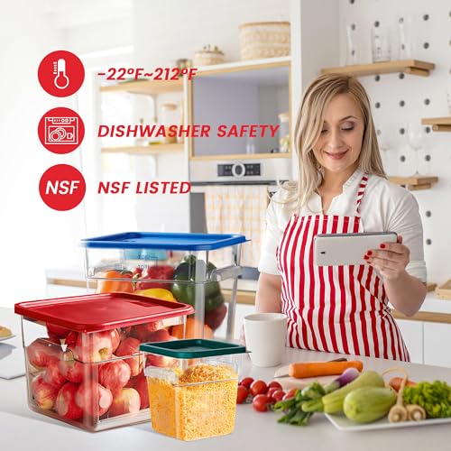 4 Pack Food Storage Containers, 6 Quart with Lids, Square Commercial Containers with Scale, NSF, Polycarbonate, Clear