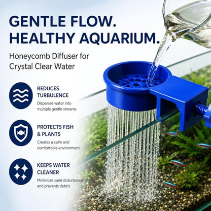 XL Water Change Diffuser, 3D Printed Aquarium Flow Buffer Compatible with Rimless or Rimmed Tanks, Stable Fish Tank Filler for Substrate Protection, Essential Maintenance Tool