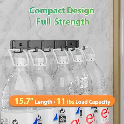 16" Heavy Duty Wall Mount Coat Rack with 6 Hooks, 3-Pack (Black) | Strong Glue or Screw Mount, Coat Hanger for Hanging Coats, Hats, Jackets and Bags in Entryway, Bedroom, Bathroom or Closet - color: Black - 3 Pack