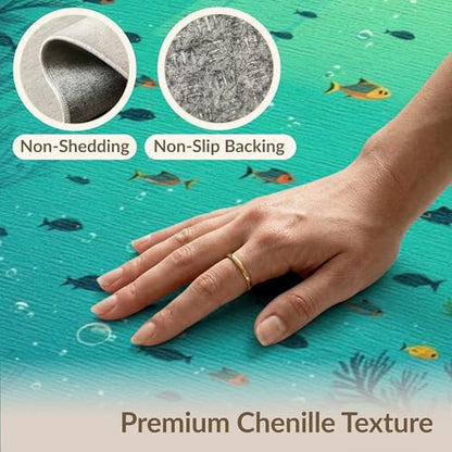 9'x12' Washable Modern Bubble Oversized Rug, Green Non-Shedding Pet Friendly Carpet for Master Suite, California King, Under Bed, Foldable Easy Care Mat | Ref:1910519