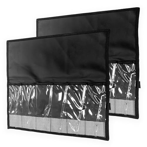 Sanhu 34" x 12" Lure Storage Bag, 2 Pcs Black 7-Pocket Foldable, for Saltwater & Freshwater Tackle Organization, Includes Compact Roll-Up Design, Ideal for Offshore Fishing & Traveling Anglers