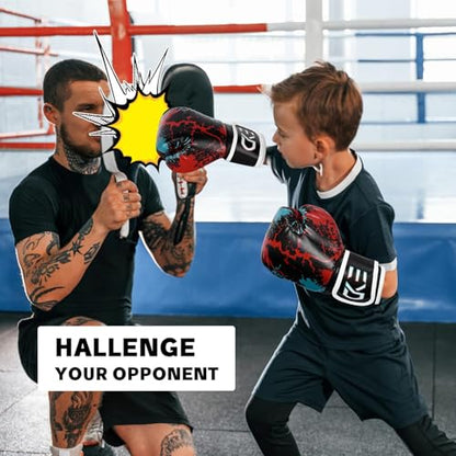 CKE Boxing Gloves for Kids Ages 5-12, Beginner Punch Bag Training Gloves - color: Red/Black