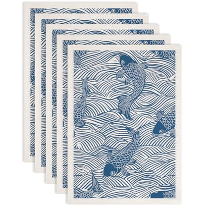 SUPERDANT 5PCS Fish and Waves Underglaze Paper Transfer Chinese Style Transfer Paper for Clay Ceramic Porcelain Under Glaze Transfers for Pottery Enamel Decals Blue Underglaze Papers Handcrafted Gifts - style: Fish and Waves