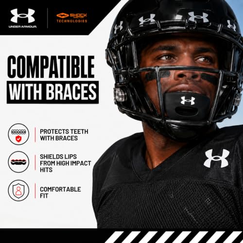 Under Armour Lip Gaurd for Football, Football Mouth Guard With Strap, Football Mouthpiece, Full Mouth Protection, Football Mouth Guard for Braces, Lip Guard Mouth Piece, Adult and Youth Mouth Guards - color: Red
