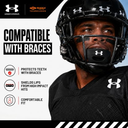 Under Armour Lip Gaurd for Football, Football Mouth Guard With Strap, Football Mouthpiece, Full Mouth Protection, Football Mouth Guard for Braces, Lip Guard Mouth Piece, Adult and Youth Mouth Guards - color: Red