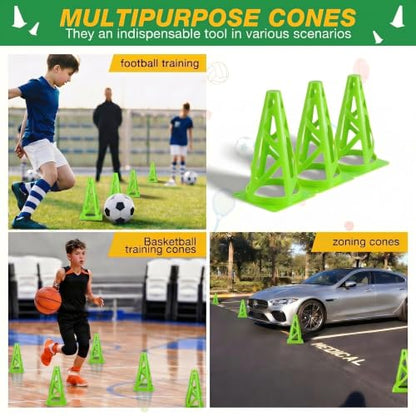 12 Pack Soccer Cones, 9 Inch Agility Cones for Soccer, Football, Basketball, Cones for Sports Training, Speed & Agility Drills, Field Marking Equipment - color: green