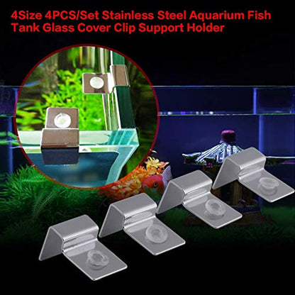 Pack of 4 Stainless Steel Aquarium Fish Glass Cover Clip Support Holder for Protecting(12mm)