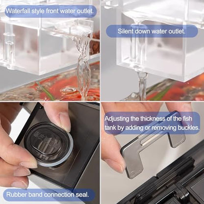 Fish Tank Filter Box Aquarium Fish Tank External Filter Box, Hydroponics,Aquarium Hang On Filter Waterfall Increase Oxygen Water Purifier Aquarium Accessory for Restaurant Home (Transparent, 3 Grids)