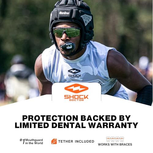 Shock Doctor Lip Guard, Adult and Youth Mouth Guard Football with Strap, Breathable Wide Opening Football Mouthpiece for Youth and Adults OSFA, Shock Doctor Mouth Guards, Max Airflow - color: Chrome Silver