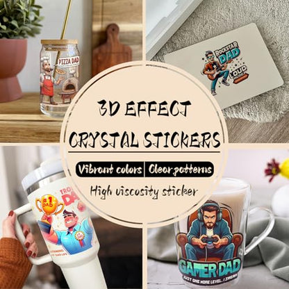 UV DTF Cup Wraps, 12 Sheets Transfer Stickers for 16oz Glass, Father's Day Super Dad Rub On Decals for Tumblers and Candlestick