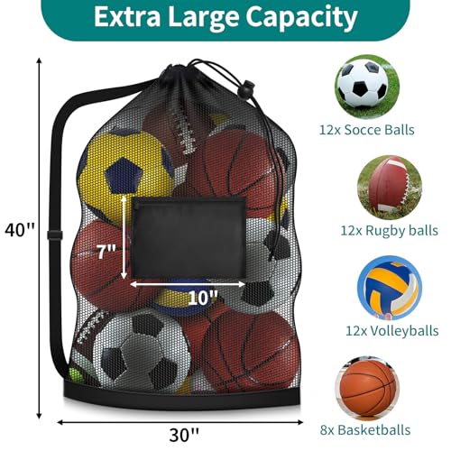 Hoiny Extra Large Soccer Ball Bag, 40"x30" Drawstring Heavy Duty Mesh Net