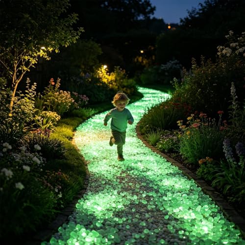 Garden Glow Rocks - Vibrant Night Light Landscape Stones, Weather-Resistant Aquarium Gravel Set, Decorative Walkway Lighting, Rigid Polymer Accessory Case Frame | for Courtyard Flower Bed