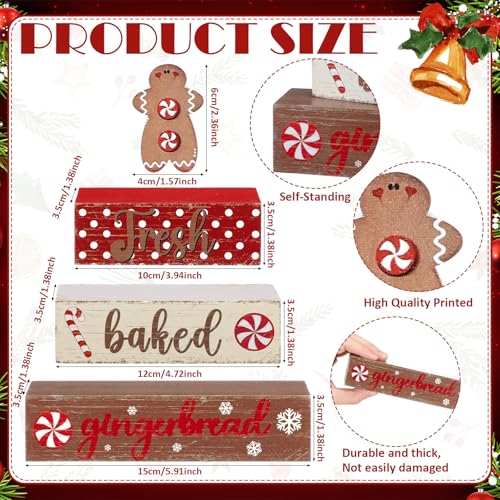 4 Pcs Wooden Christmas Tabletop Decor Gingerbread Man Tiered Tray Decor Christmas Centerpiece Rustic Decorative Block Signs Gift Farmhouse Table Decoration for Home Kitchen - style: Gingerbread