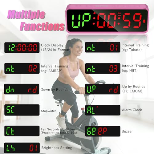 Small Gym Timer Clock Stopwatch Magnetic Workout Interval Timer, Large LED Digital Display, Home Accessories Countdown Clock for Home Gym Garage Schools (Matte Pink) - color: Matte Pink