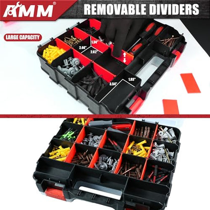 AMM Tool Box, Double Side Tool Box Organizer with 34 Compartments, Removable Dividers, Tackle Box Small Parts Screw Hardware Organizer for Screws, Nuts, Nails and Bolts (2 Piece, Red) (Pack of 2) - size: 2PC (Pack of 2)