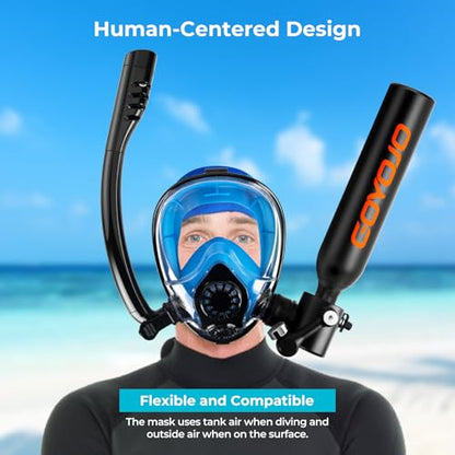 GOYOJO Mini Scuba Tank, Portable Diving Lung Air Tank with DOT Certified, Refillable Emergency Backup Pony Bottle for Snorkeling, Underwater Breathing, Training - color: 0.5L Black + Mask