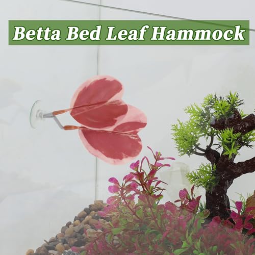 Betta Fish Bed, Betta Leaf Bed, Plastic Betta Hammock, Betta Hammock Pad with Suction Cup, Betta Heart-Shaped Leaf Bed Aquarium Decor, Pink 2 Pcs