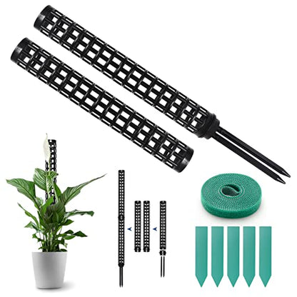 Moss Pole for Climbing Plants Monstera, Indoor Plant Supports, Plastic Moss Stick, Plant Stake for Garden, Extension Aid Climbing Rob (Black, 2pcs 10inch) - size: 2pcs 10inch