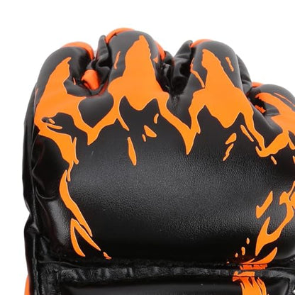 HERCHR MMA Gloves, Professional MMA Fingerless Gloves PU Leather Punching Bag Sanda Boxing Gloves for Punching Bag Sparring Muay Thai Karate - color: black orange