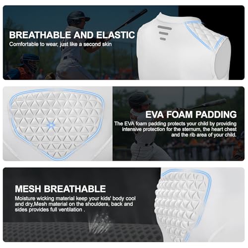Youth Baseball Chest Protector Shirt Heart Sternum Guard - Breathable Padded Compression - size: Small