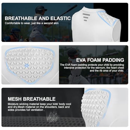 Youth Baseball Chest Protector Shirt Heart Sternum Guard - Breathable Padded Compression - size: Small