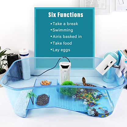 Plastic Turtle Tank Reptile Habitat Pet Terrariums Turtles Tank Aquarium Terrapin Topper Basking with Platform Plants,Durable,Safe, Non-Toxic(Blue) - color: Blue