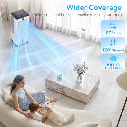 Portable Air Conditioners,3-in-1 Evaporative Cooling Fans that Blow Cold Air, 4 Modes 3 Speeds, 120°Oscillation, LED Display, 12H Timer, Windowless Portable AC w/ 8L Tank & Remote for Home Bedroom