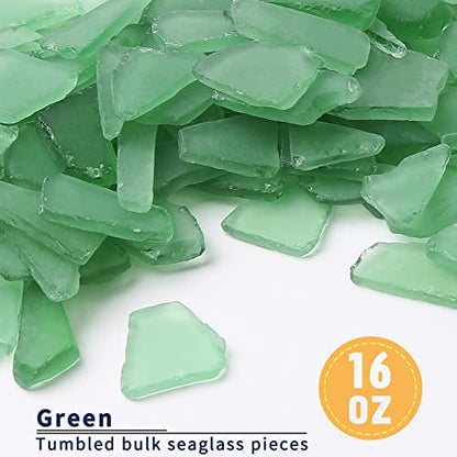 Sea Glass for Crafts - Decorative Frosted Seaglass Pieces - 16oz - Vase Filler, DIY Art Craft Supplies - Beach Wedding, Home Decor, Aquarium Decor (Green)