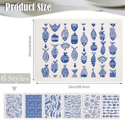 SUPERDANT 6PCS Feather Fish Leaf Underglaze Paper Transfer Sun Moon Transfer Papers for Clay Paisley Ceramic Porcelain Under Glaze Transfers for Pottery Blue Underglaze Decal Handcrafted Gifts - style: Feather Sun and Fish