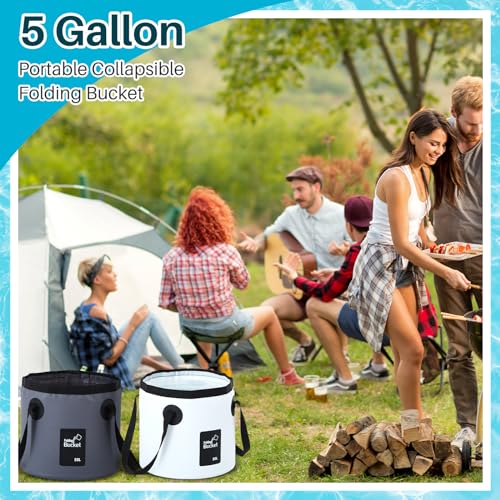 Tessco for you 4 Pack 5 Gallon Collapsible Bucket with Handle Portable Folding Bucket Collapsible Camping Sink Water Container for Hiking Fishing Beach Car Washing - color: Gray, White, Light Blue, Light Pink