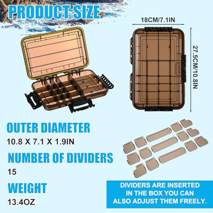 Wonderjune 6 Pack 3600 Fishing Tackle Boxes Waterproof Tackle Trays with Removable Dividers Clear Plastic Storage Organizer Bait Vault Camouflage Box for Freshwater Saltwater (Black) - color: Black