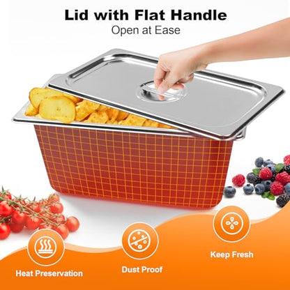 8 Pack Stainless Steam Hotel pan 1/3 Size x 6 inch Deep Table Pan with Lid Food Storage Containers Anti Steam Pan Restaurant Anti Clogging Steamer 12.8 x 6.9 x 5.9 inch for Party, Restaurant, Hotel